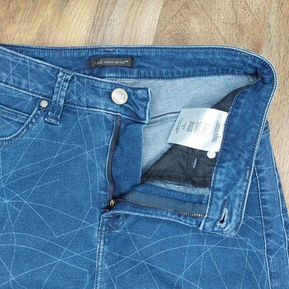 Lee Jeans Womens 30 Body Optix Blue Geometric Pattern Skinny 5 Pocket high Rise - Picture 4 of 10